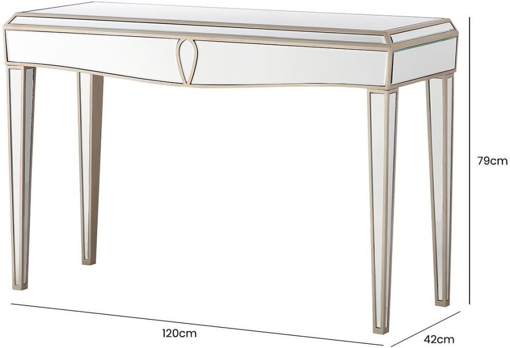 Product photograph of Pristina Mirrored Champagne Console Table from Choice Furniture Superstore.