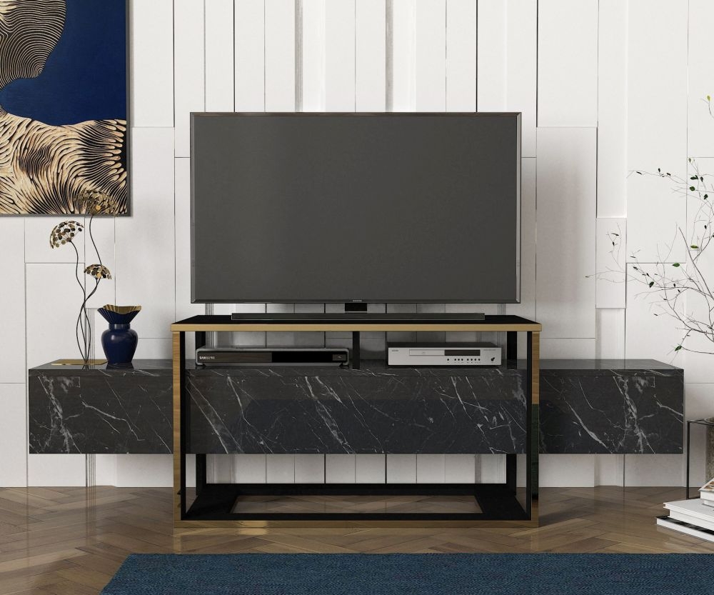 Product photograph of Weldona Black Marble Effect Tv Unit from Choice Furniture Superstore.