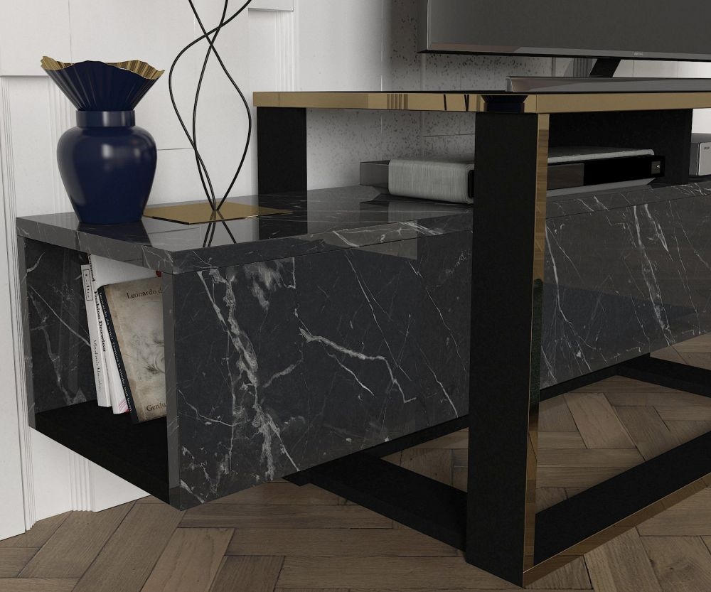 Product photograph of Weldona Black Marble Effect Tv Unit from Choice Furniture Superstore.