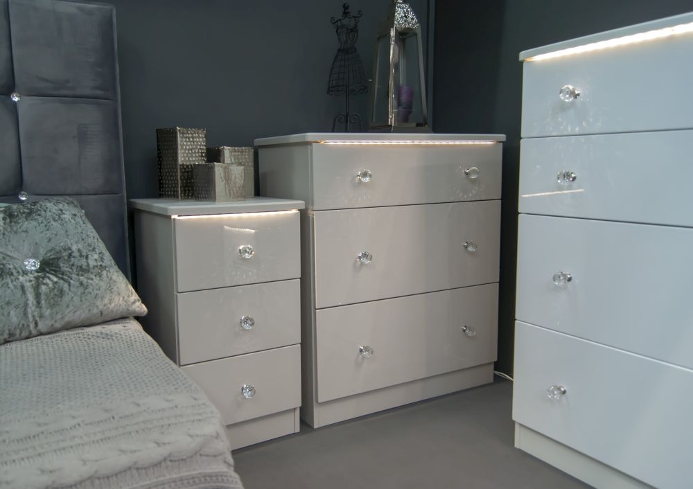 Product photograph of Lumiere Cashmere 3 Drawer Bedside Cabinet from Choice Furniture Superstore.