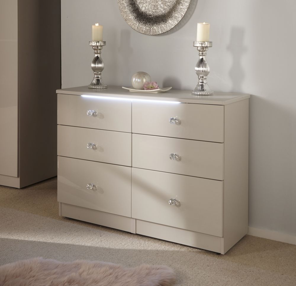 Product photograph of Lumiere Kaschmir Gloss 6 Drawer Midi Chest from Choice Furniture Superstore.