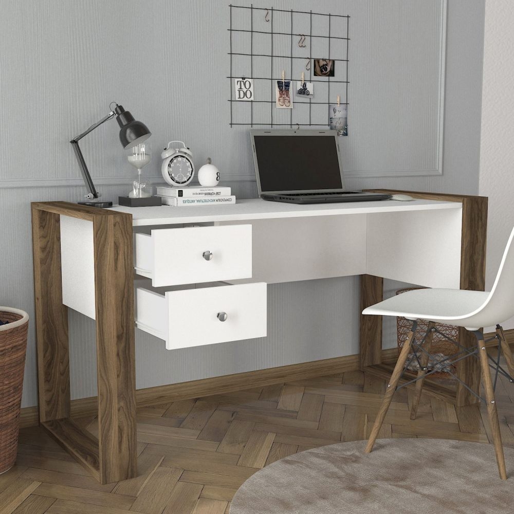 Product photograph of Zossen White And Walnut Office Desk from Choice Furniture Superstore.