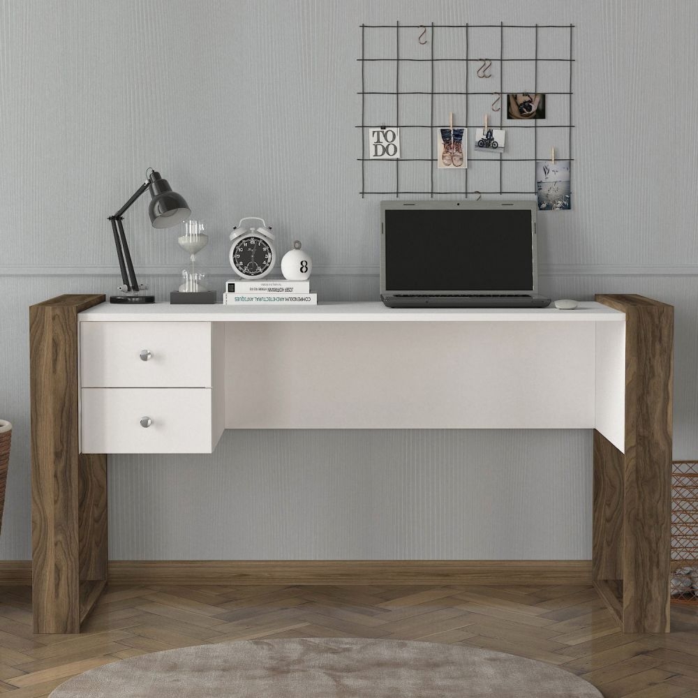 Product photograph of Zossen White And Walnut Office Desk from Choice Furniture Superstore.