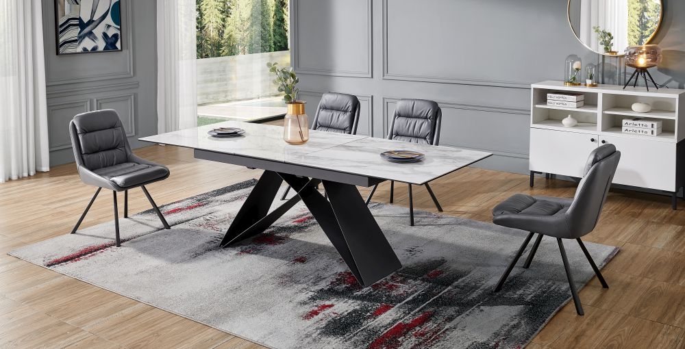 Product photograph of Emilia White And Grey Ceramic Top 6 Seater Extending Dining Table - 180cm from Choice Furniture Superstore.