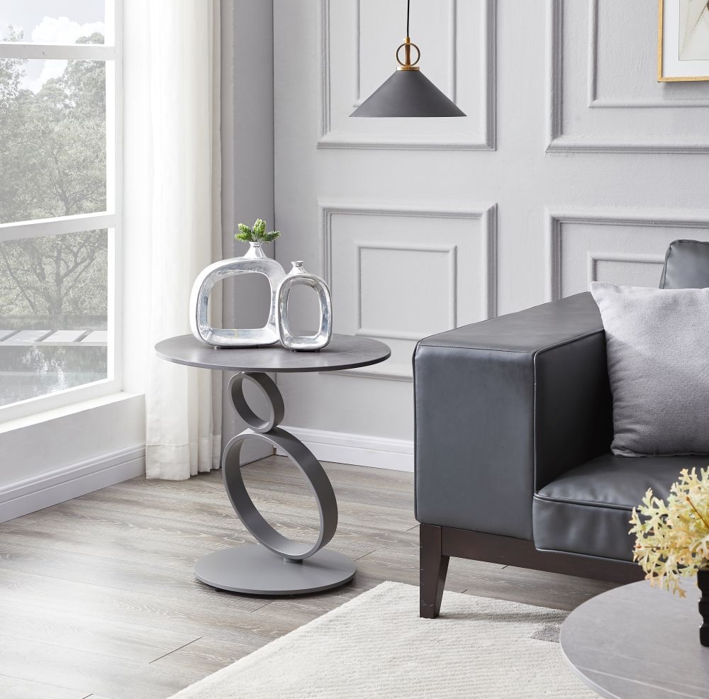 Product photograph of Sofia Rings Dark Grey Ceramic Top Side Table from Choice Furniture Superstore.