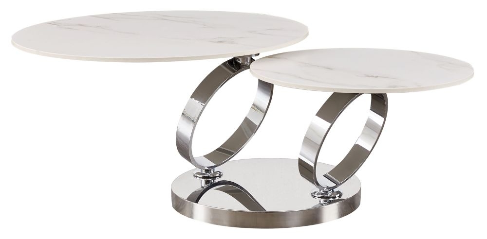 Product photograph of Sofia Rings White Ceramic Top And Chrome Swivel Extending Coffee Table from Choice Furniture Superstore.