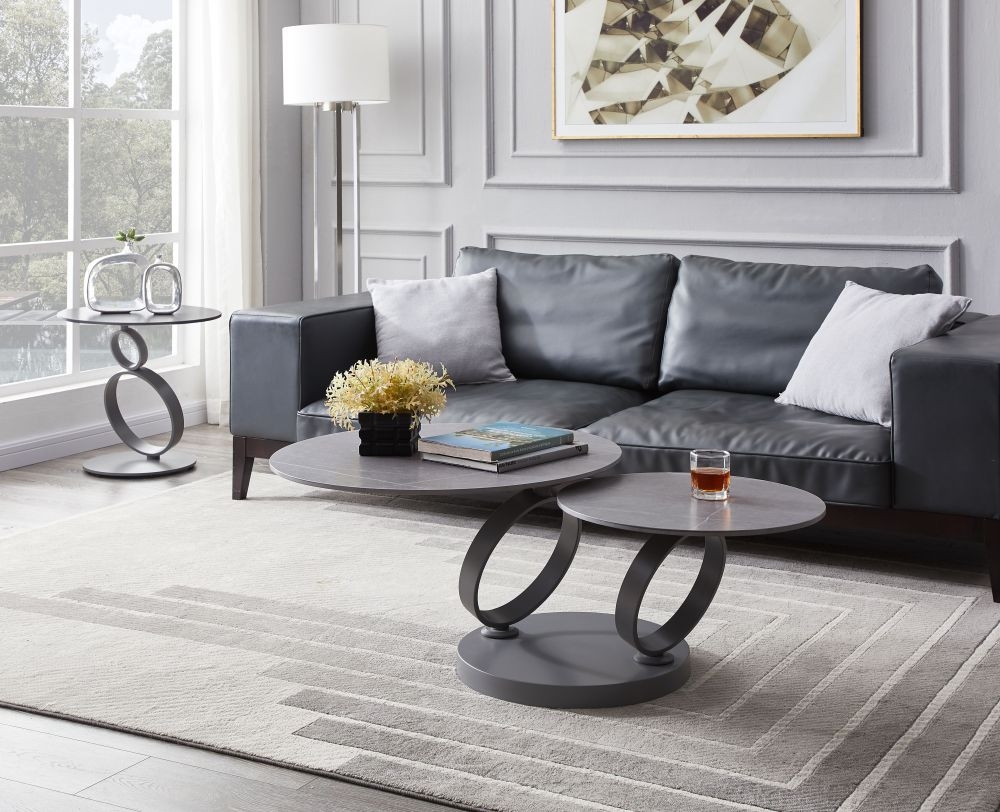 Product photograph of Sofia Rings Dark Grey Ceramic Top Swivel Extending Coffee Table from Choice Furniture Superstore.