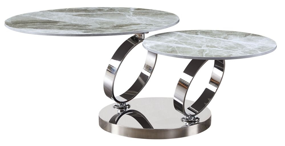 Product photograph of Sofia Rings Grey Ceramic Top And Chrome Swivel Extending Coffee Table from Choice Furniture Superstore.