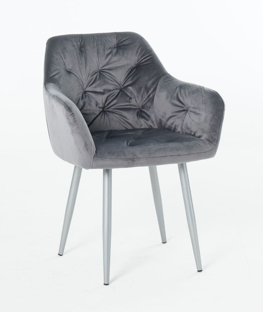 Product photograph of Gemma Dark Grey Velvet Fabric Dining Armchair With Chrome Legs Sold In Pairs from Choice Furniture Superstore.