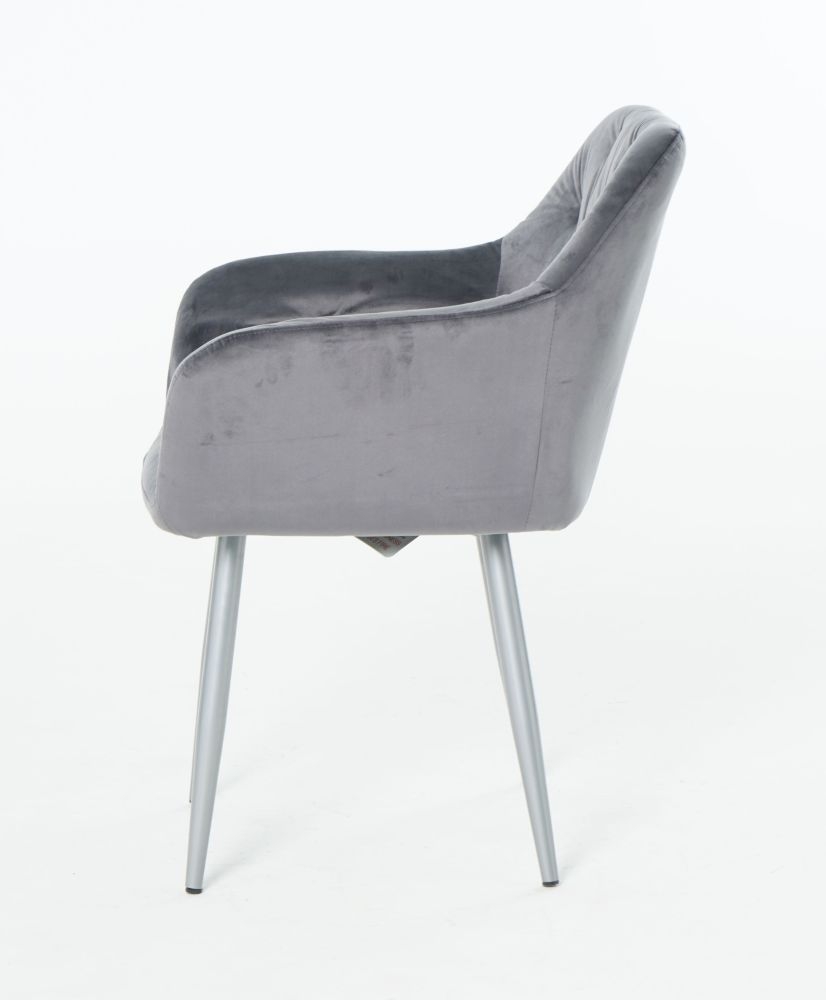 Product photograph of Gemma Dark Grey Velvet Fabric Dining Armchair With Chrome Legs Sold In Pairs from Choice Furniture Superstore.