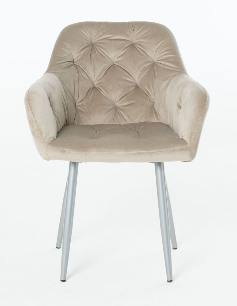 Product photograph of Vivian Mink Velvet Fabric Dining Armchair With Chrome Legs Pair from Choice Furniture Superstore.