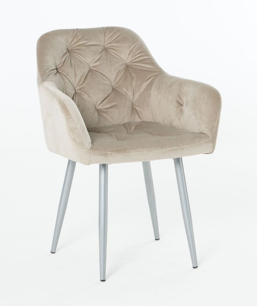 Product photograph of Vivian Mink Velvet Fabric Dining Armchair With Chrome Legs Pair from Choice Furniture Superstore.