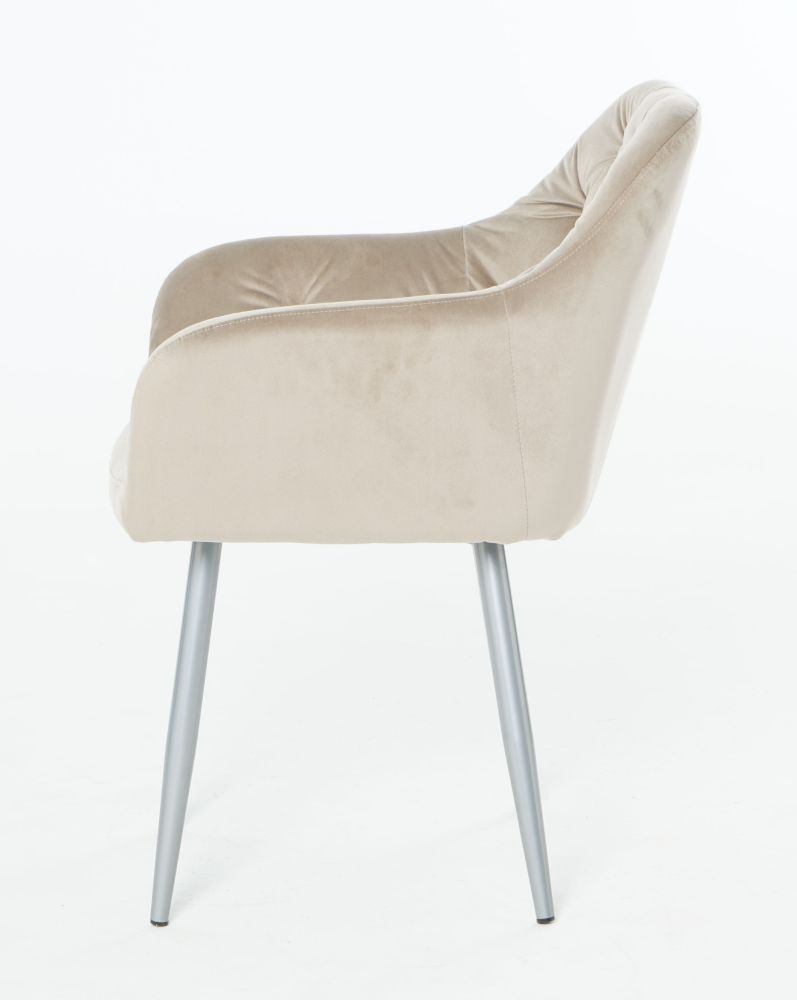 Product photograph of Vivian Mink Velvet Fabric Dining Armchair With Chrome Legs Pair from Choice Furniture Superstore.