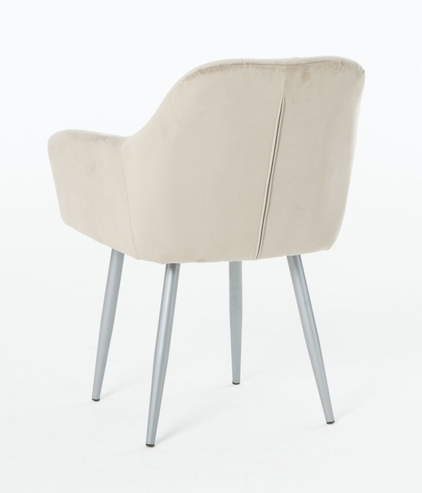 Product photograph of Vivian Mink Velvet Fabric Dining Armchair With Chrome Legs Pair from Choice Furniture Superstore.