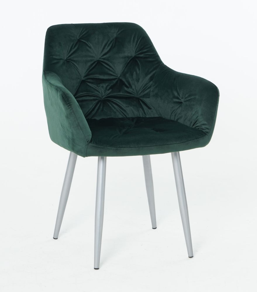 Product photograph of Gemma Green Velvet Fabric Dining Armchair With Chrome Legs Sold In Pairs from Choice Furniture Superstore.