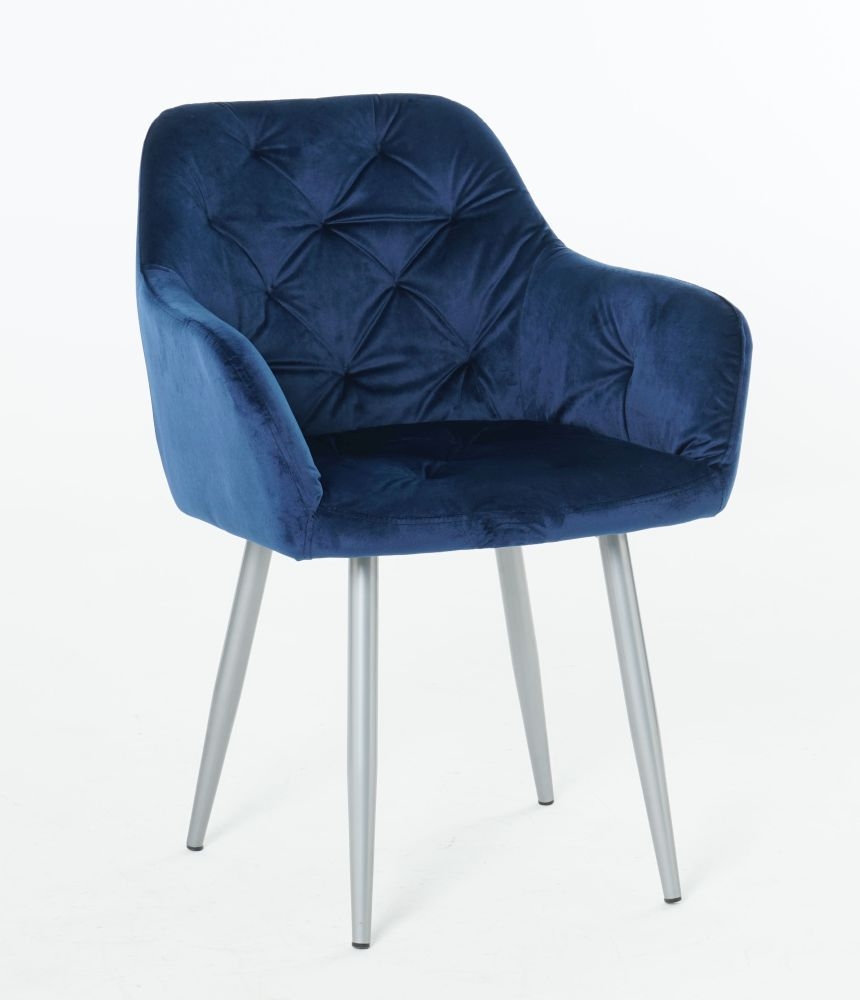 Product photograph of Gemma Blue Velvet Fabric Dining Armchair With Chrome Legs Sold In Pairs from Choice Furniture Superstore.