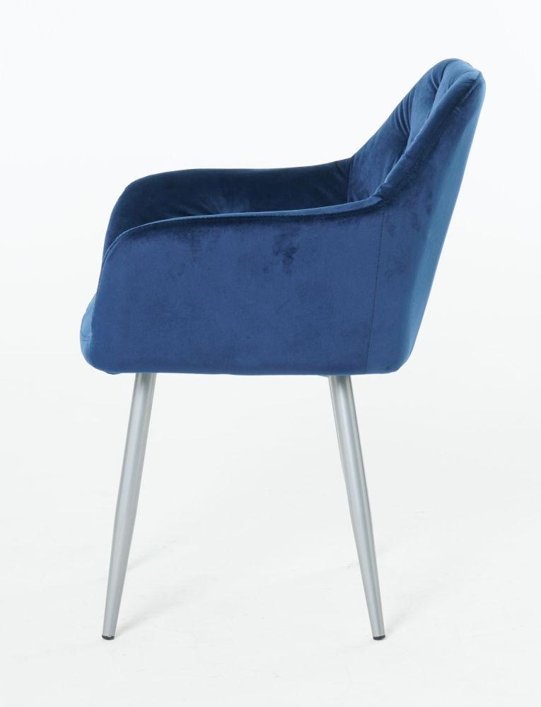 Product photograph of Gemma Blue Velvet Fabric Dining Armchair With Chrome Legs Sold In Pairs from Choice Furniture Superstore.