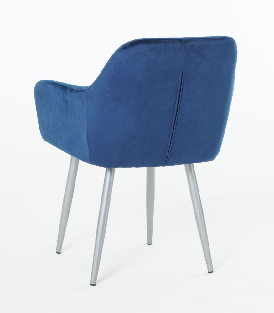 Product photograph of Gemma Blue Velvet Fabric Dining Armchair With Chrome Legs Sold In Pairs from Choice Furniture Superstore.