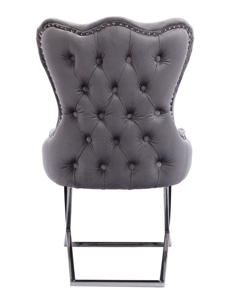 Product photograph of Michelle Cross Leg Back Tufted Buttoned Dark Grey Velvet Fabric Dining Chair Sold In Pairs from Choice Furniture Superstore.