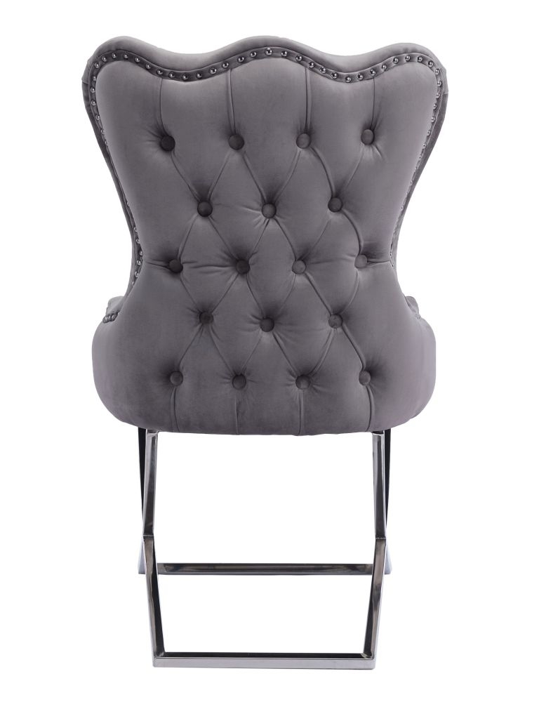 Product photograph of Michelle Cross Leg Back Tufted Buttoned Silver Grey Velvet Fabric Dining Chair Sold In Pairs from Choice Furniture Superstore.