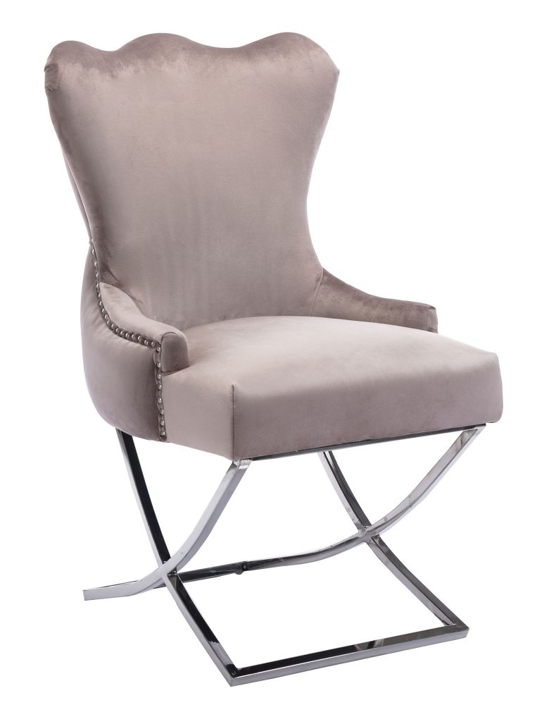 Product photograph of Michelle Cross Leg Back Tufted Buttoned Mink Velvet Fabric Dining Chair Sold In Pairs from Choice Furniture Superstore.