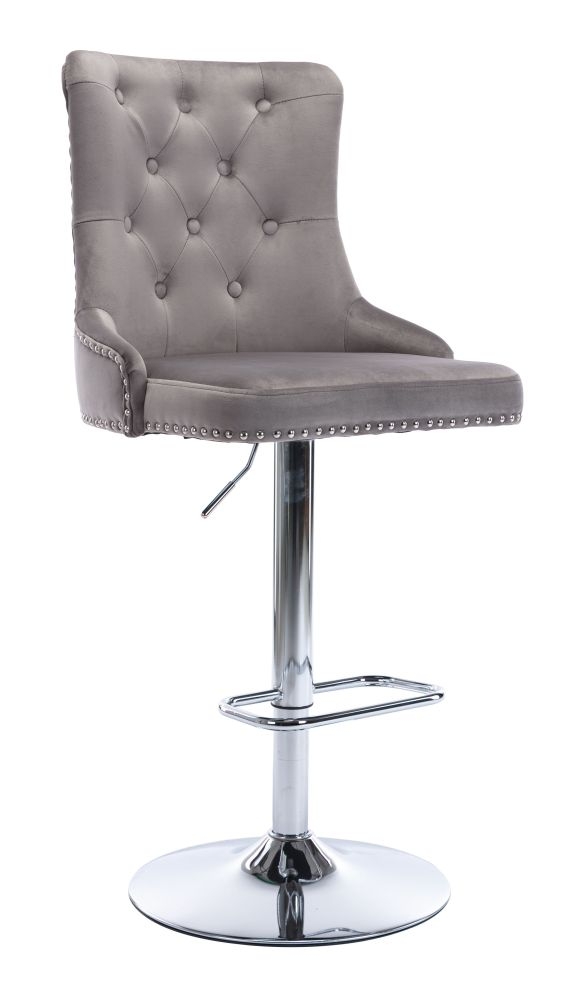 Product photograph of Adriana Silver Grey Velvet Fabric And Chrome Swivel Barstool Sold In Pairs from Choice Furniture Superstore.