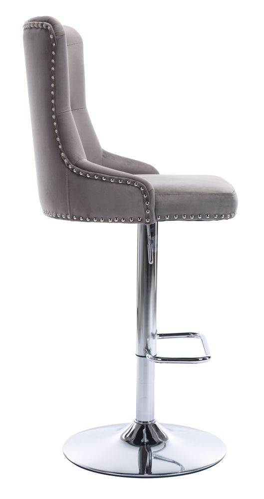 Product photograph of Adriana Silver Grey Velvet Fabric And Chrome Swivel Barstool Sold In Pairs from Choice Furniture Superstore.