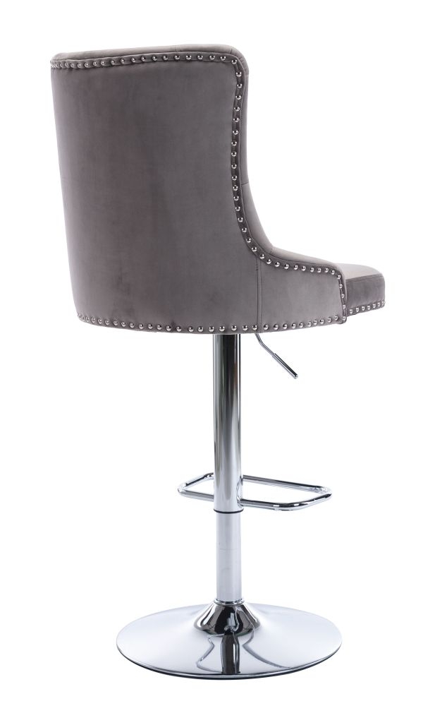 Product photograph of Adriana Silver Grey Velvet Fabric And Chrome Swivel Barstool Sold In Pairs from Choice Furniture Superstore.