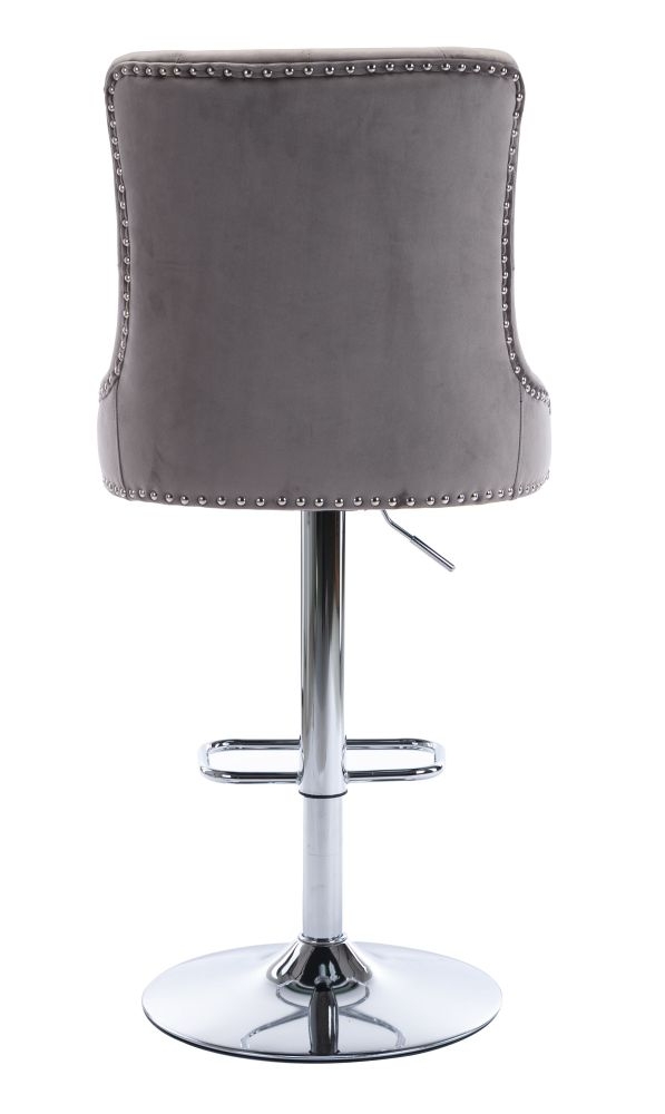 Product photograph of Adriana Silver Grey Velvet Fabric And Chrome Swivel Barstool Sold In Pairs from Choice Furniture Superstore.