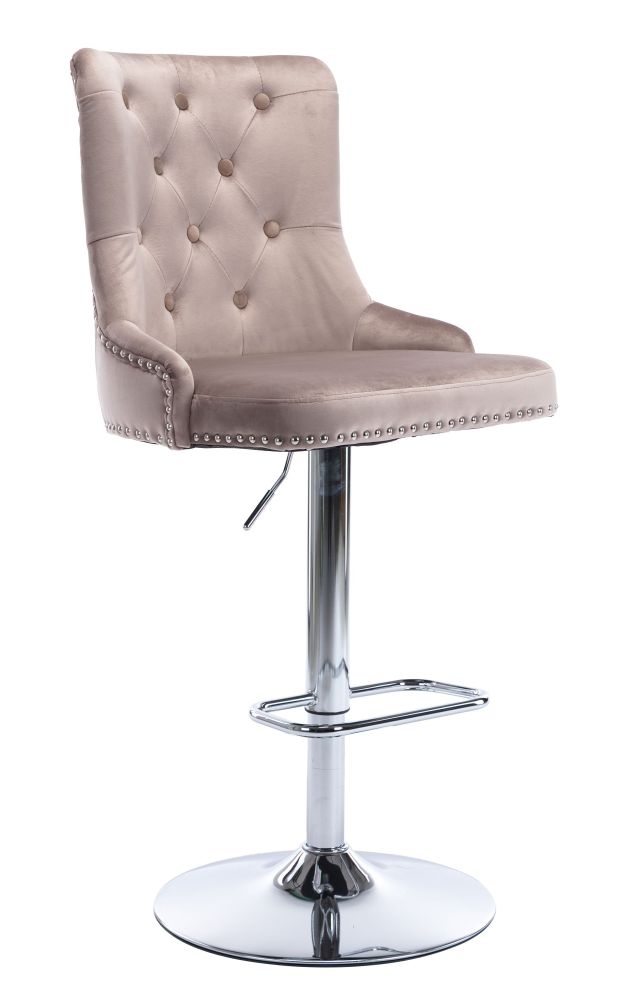 Product photograph of Adriana Mink Velvet Fabric And Chrome Swivel Barstool Sold In Pairs from Choice Furniture Superstore.