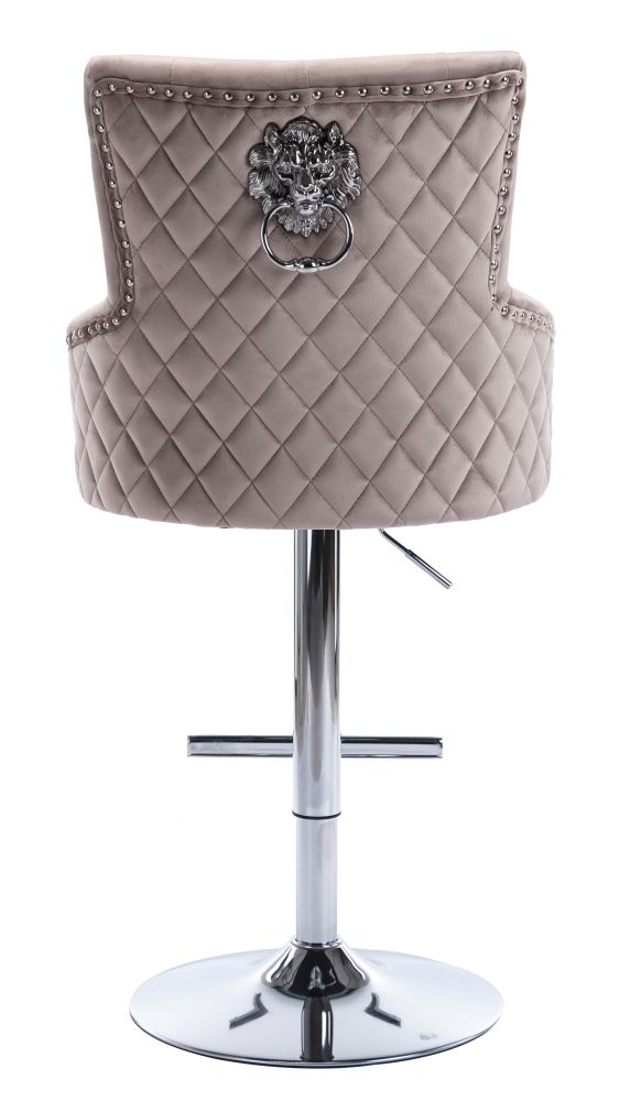 Product photograph of 2 X Elenore Mink Velvet Fabric Lion Knockerback Swivel Barstool from Choice Furniture Superstore.
