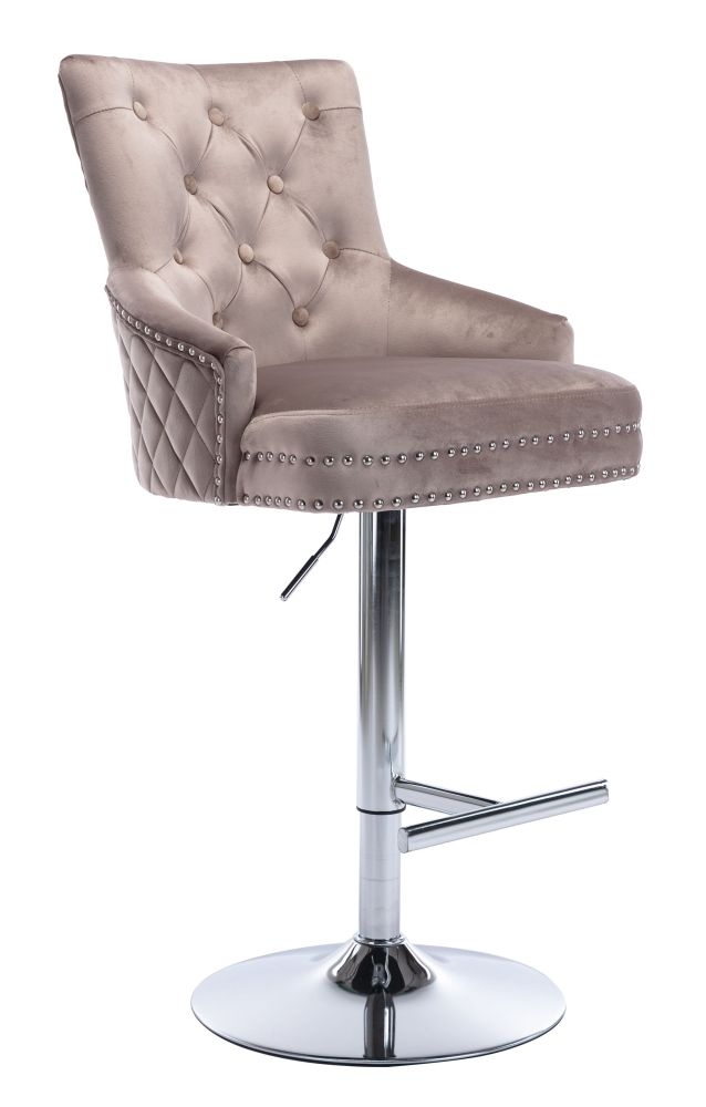 Product photograph of 2 X Elenore Mink Velvet Fabric Lion Knockerback Swivel Barstool from Choice Furniture Superstore.