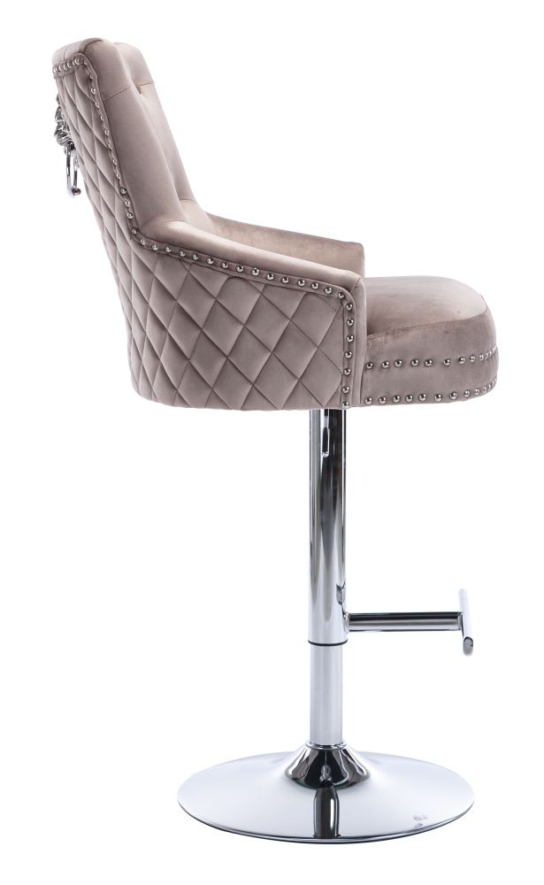 Product photograph of 2 X Elenore Mink Velvet Fabric Lion Knockerback Swivel Barstool from Choice Furniture Superstore.