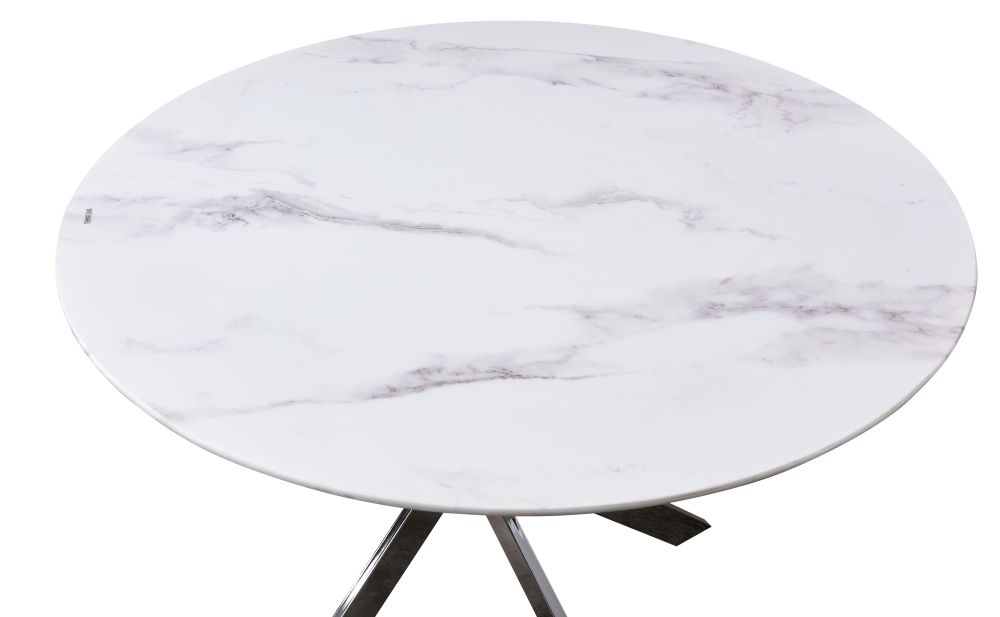 Product photograph of Silvia White And Grey Marble Effect Glass Top Round Dining Table from Choice Furniture Superstore.