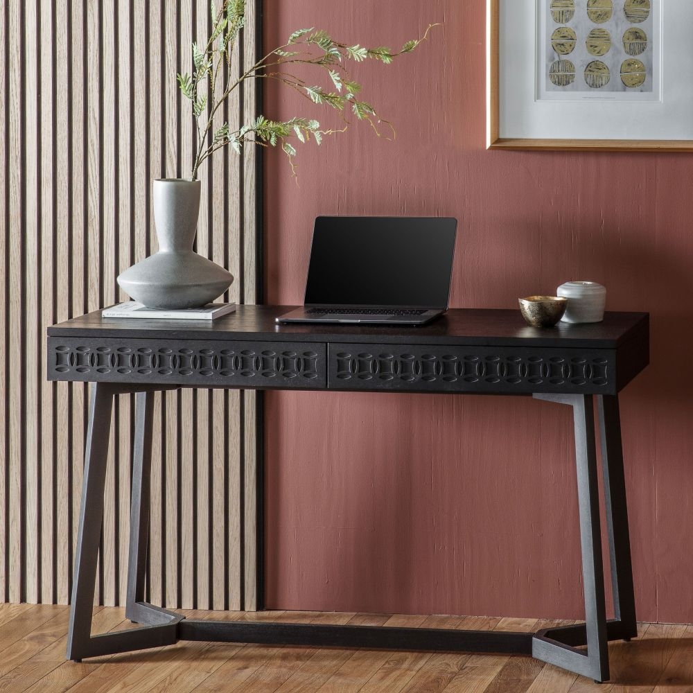 Product photograph of Boho Boutique Black Mango Wood 2 Drawer Desk from Choice Furniture Superstore.