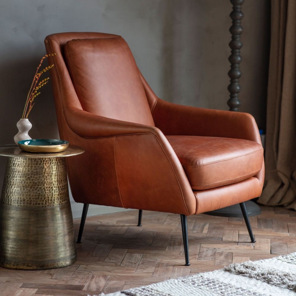 Product photograph of Brompton Brown Leather Armchair from Choice Furniture Superstore.