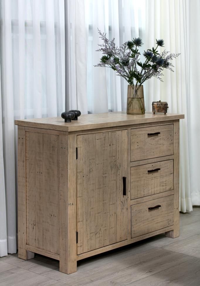 Product photograph of Fjord Scandinavian Style Rustic Pine Compact Sideboard from Choice Furniture Superstore.