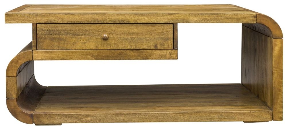 Product photograph of Lounge Curved Edge Mango Wood 1 Drawer Coffee Table from Choice Furniture Superstore.