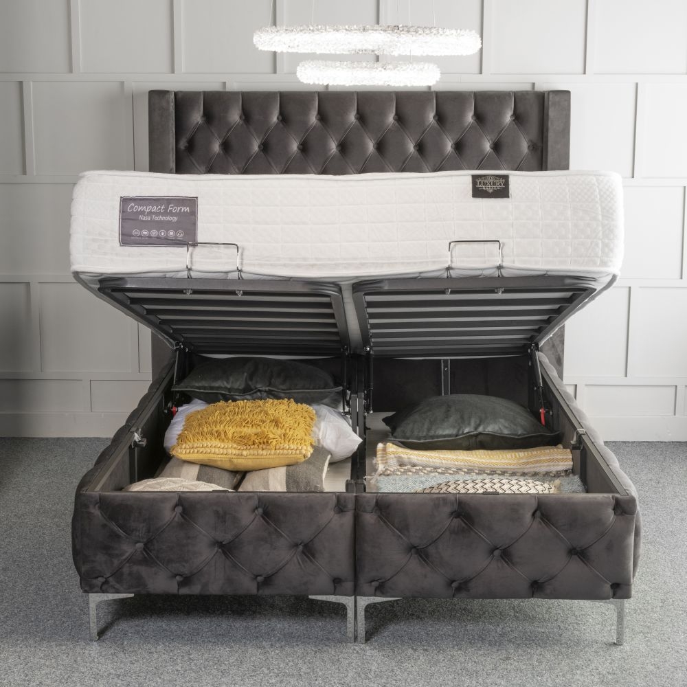 Product photograph of Oslo Dark Grey Velvet Fabric Upholstered Ottoman Storage Bed - 4ft 6in Double from Choice Furniture Superstore.