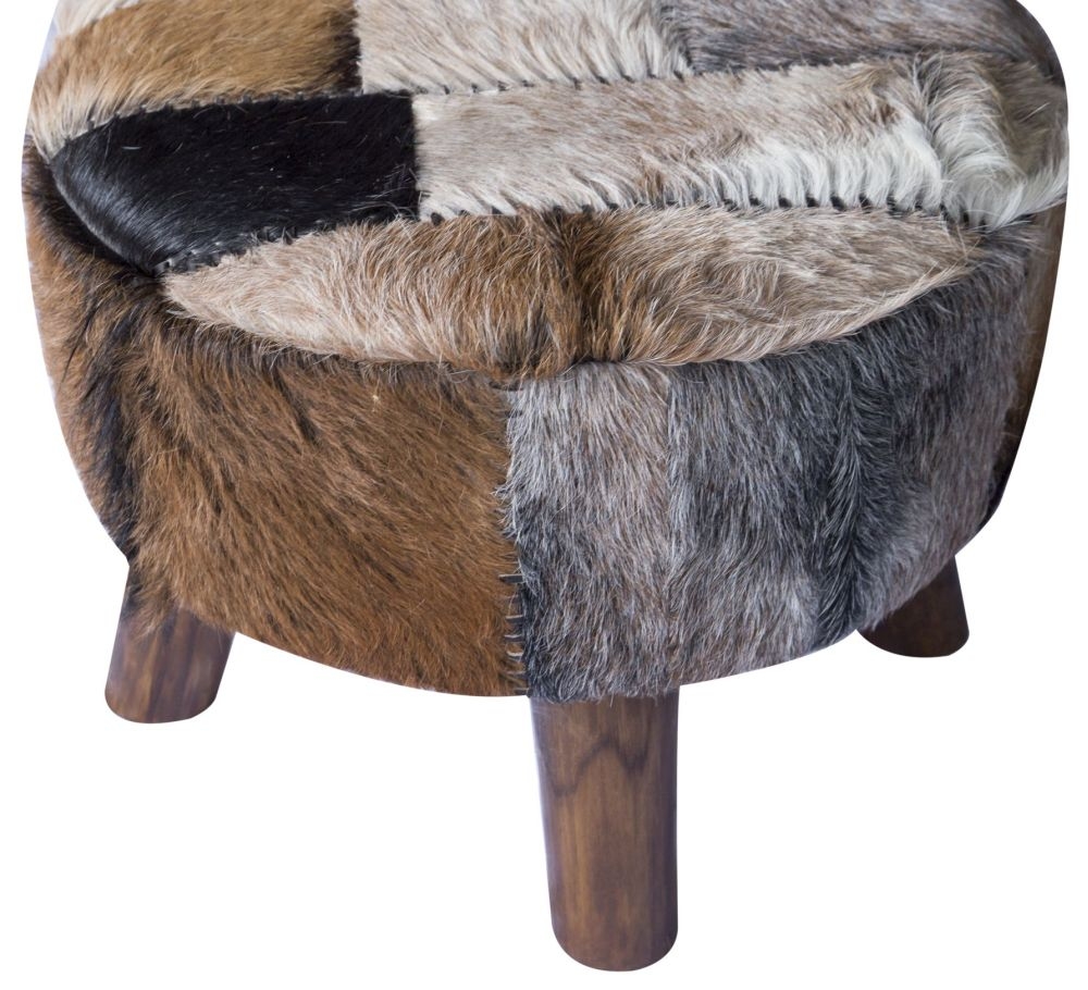 Product photograph of Goat Solid Teak Root Large Round Patchwork Pouffe from Choice Furniture Superstore.