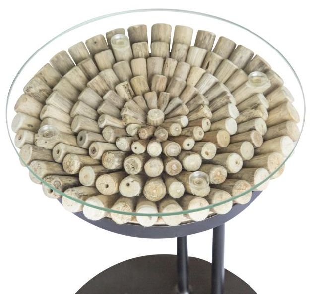 Product photograph of Trunk Driftwood Reclaimed Bamboo And Glass Top 60cm Staccato Table from Choice Furniture Superstore.