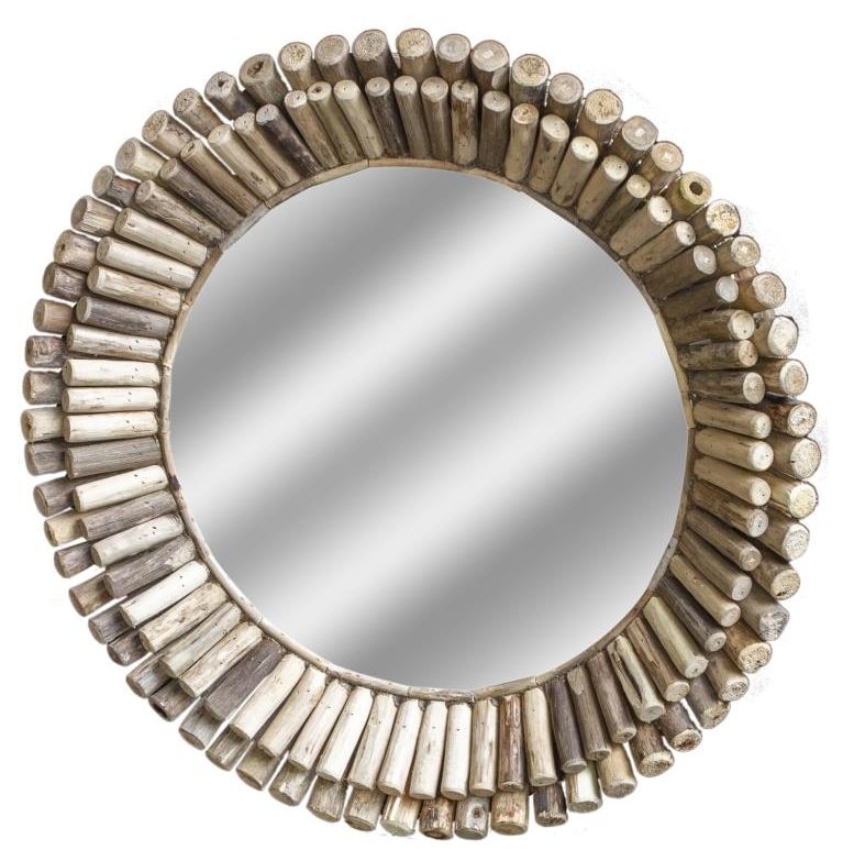 Product photograph of Driftwood Bamboo Round Wall Mirror from Choice Furniture Superstore.