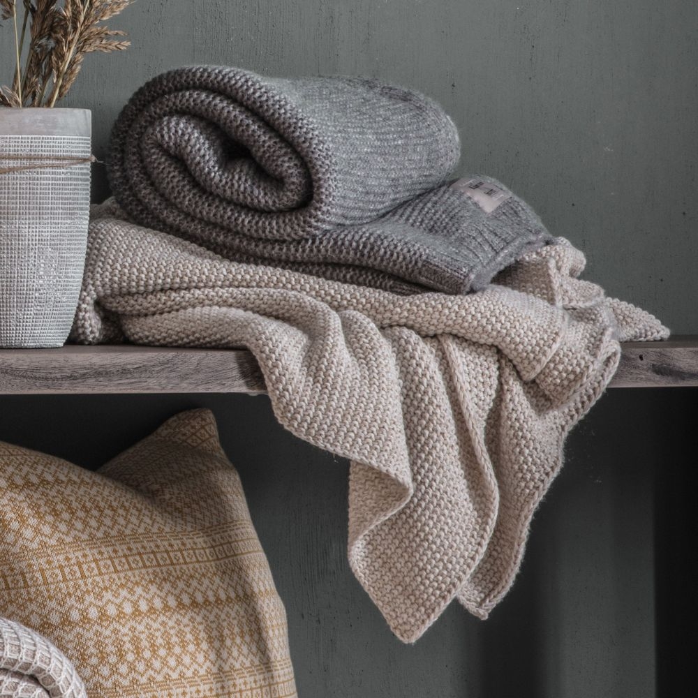 Product photograph of Chunky Knitted Grey Fabric Throw from Choice Furniture Superstore.