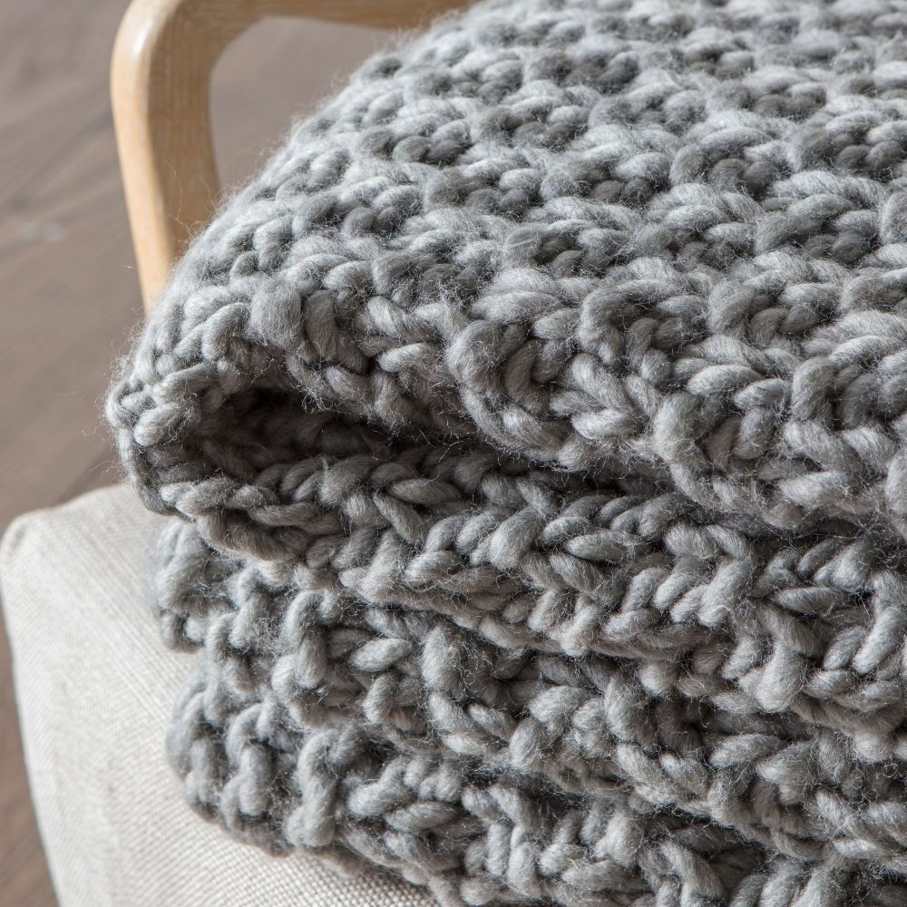 Product photograph of Chunky Moss Knitted Grey Fabric Throw from Choice Furniture Superstore.