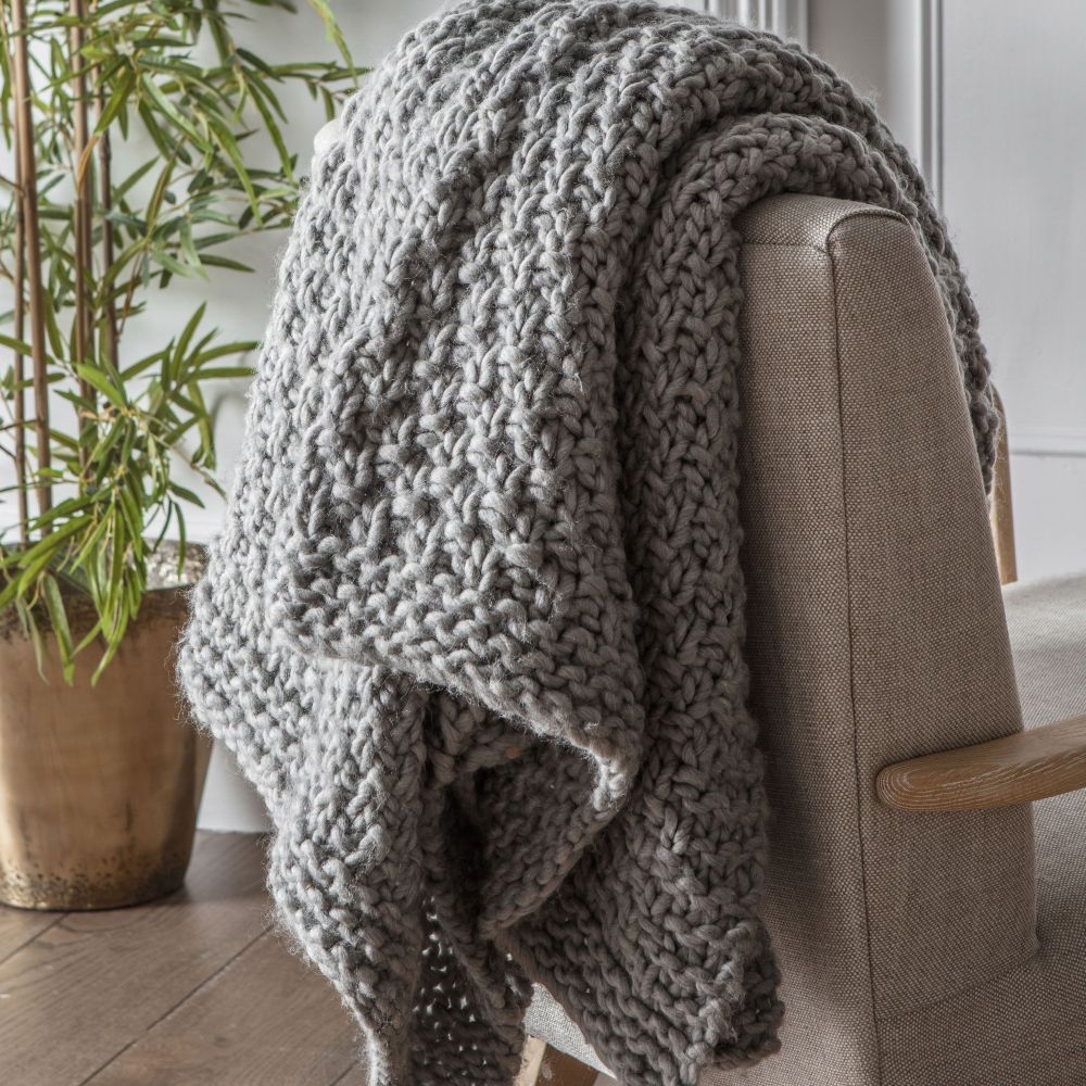 Product photograph of Chunky Moss Knitted Grey Fabric Throw from Choice Furniture Superstore.