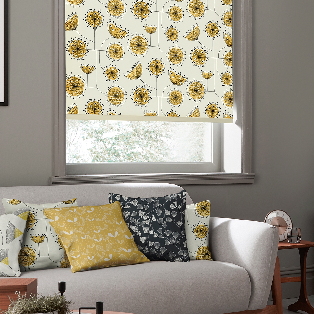 Product photograph of Missprint Dandelion Mobile Sunflower Yellow Roller Blind from Choice Furniture Superstore.