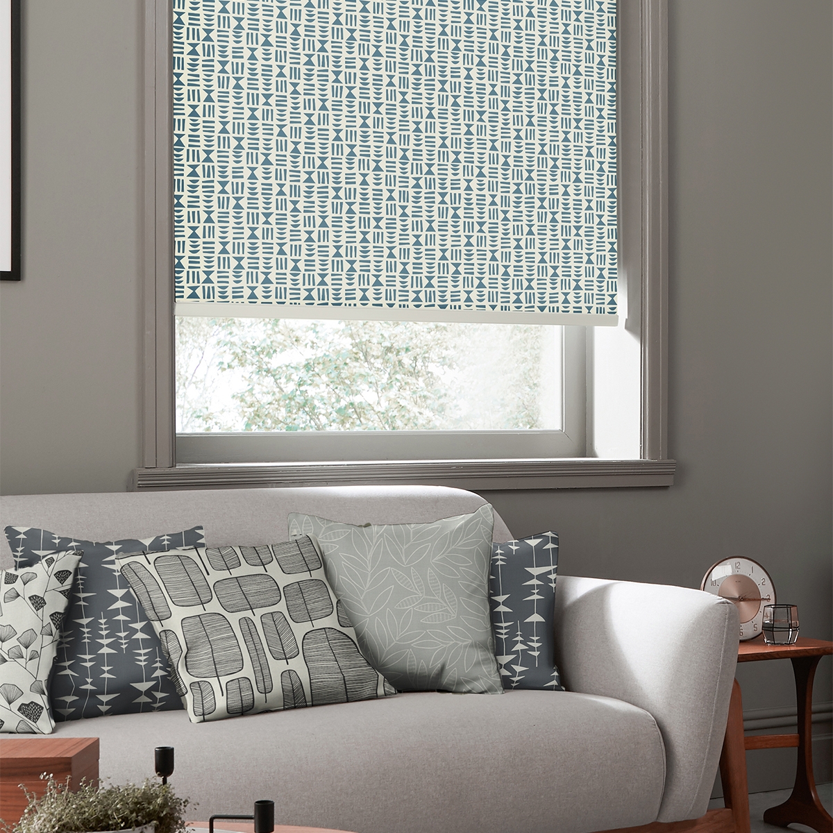 Product photograph of Missprint Hieroglyph Denim-roller Blind from Choice Furniture Superstore.