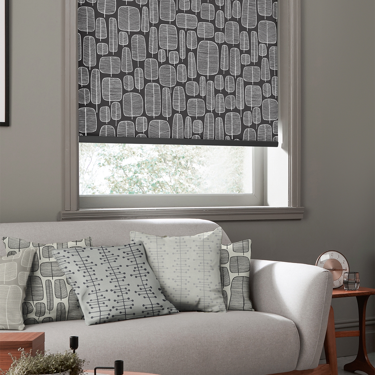 Product photograph of Missprint Little Trees Charcoal-roller Blind from Choice Furniture Superstore.