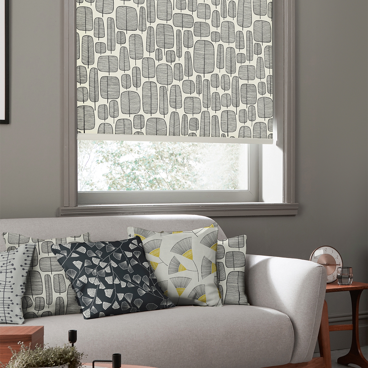 Product photograph of Missprint Little Trees Monochrome Roller Blind from Choice Furniture Superstore.