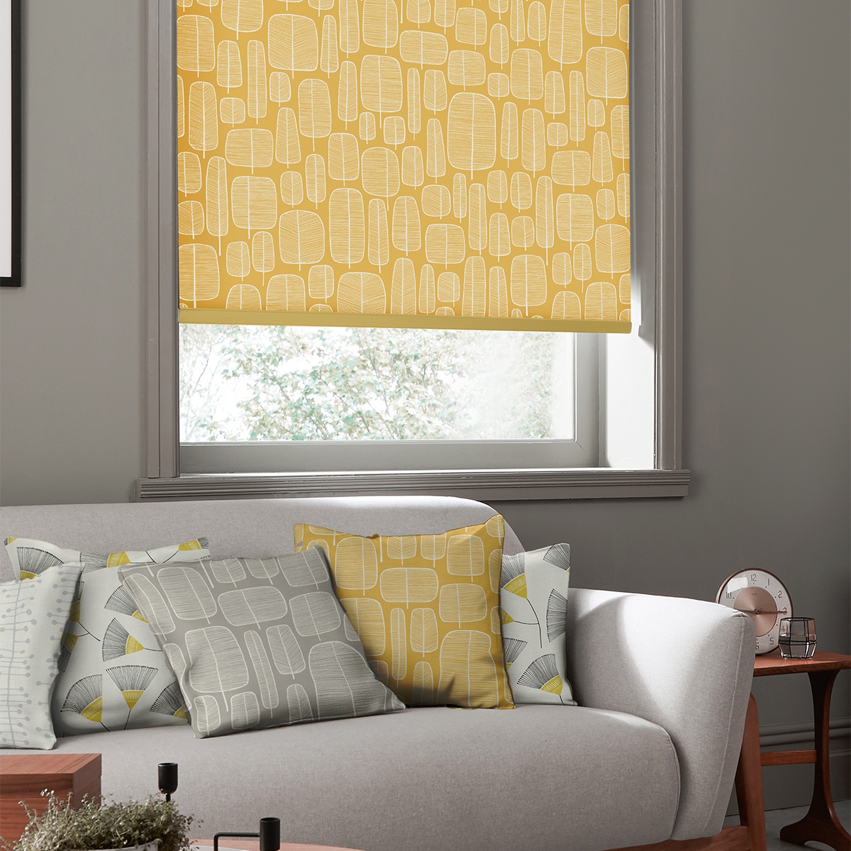 Product photograph of Missprint Little Trees Yellow-roller Blind from Choice Furniture Superstore.